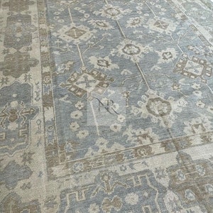Muted Oushak Rug 8x10-9X12-10X14 Modern Beige Turkish Rug Hand knotted wool Rug for living room.