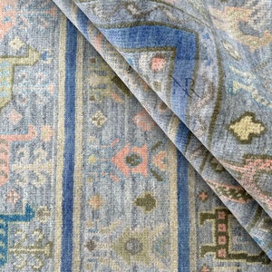 Oushak Rug 8x10-9X12-10X14 Modern Blue Ivory Turkish Rug Hand knotted wool Rug for living room