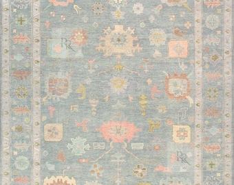 Tappeto Oushak 8x10 9x12 vintage, grande tappeto moderno in lana turca Oushak per l'arredamento del soggiorno