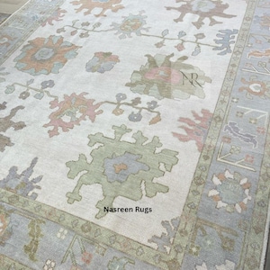 Muted Oushak Rug 8x10-9X12-10X14 Modern Beige Turkish Rug Hand knotted wool Rug for living room.