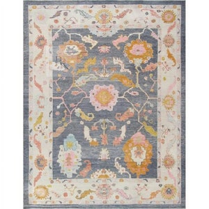 Oushak Rug 8x10 Grey Beige Gold Turkish Rug Vintage Hand-knotted Modern Large Area Rug 9x12 for Living Room,Bedroom,Kitchen & homeDecor Gift