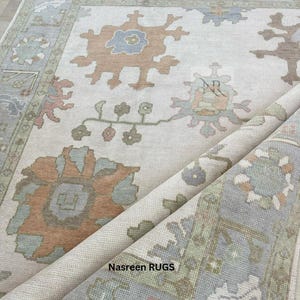 Muted Oushak Rug 8x10-9X12-10X14 Modern Beige Turkish Rug Hand knotted wool Rug for living room.