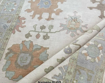 Muted Oushak Rug 8x10-9X12-10X14 Modern Beige Turkish Rug Hand knotted wool Rug for living room.
