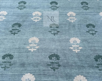 Türkischer Oushak-Teppich 23x30 - 20x30 - Blaugrüner Wollteppich | Handgewebter türkischer Teppich für großes Wohnzimmer oder Schlafzimmer