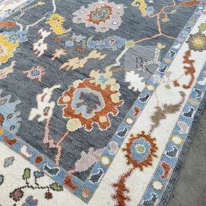 Oushak Rug 8x10-9X12-10X14 Modern Gray Turkish Rug Hand knotted wool Rug for your beautiful home and living room.