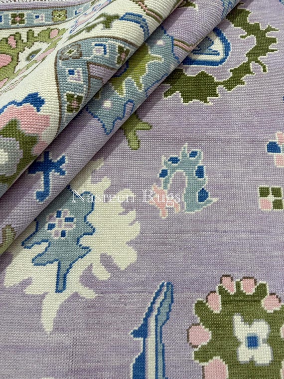 Handmade Oushak Rug 8x10 | Lavender Purple Turkish Carpet | Soft Pastel Vintage Style | Modern Floral Oriental Rug | Wool Area Rug