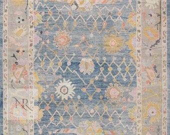 Blue Oushak Rug 8x10 Modern Oushak rug 9X12 Turkish Rug Hand knotted wool Rug for your beautiful home and living room.