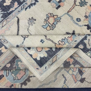 Blue Oushak Rug 8x10-9X12-10X14 Modern Turkish Rug Hand knotted wool Rug for your beautiful home and living room.