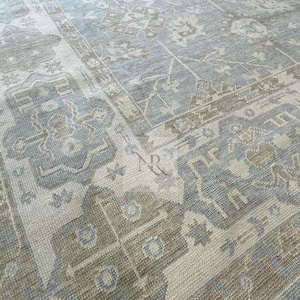 Muted Oushak Rug 9x12 Modern Gray Turkish Rug Hand knotted 8x10 wool Rug for living room.