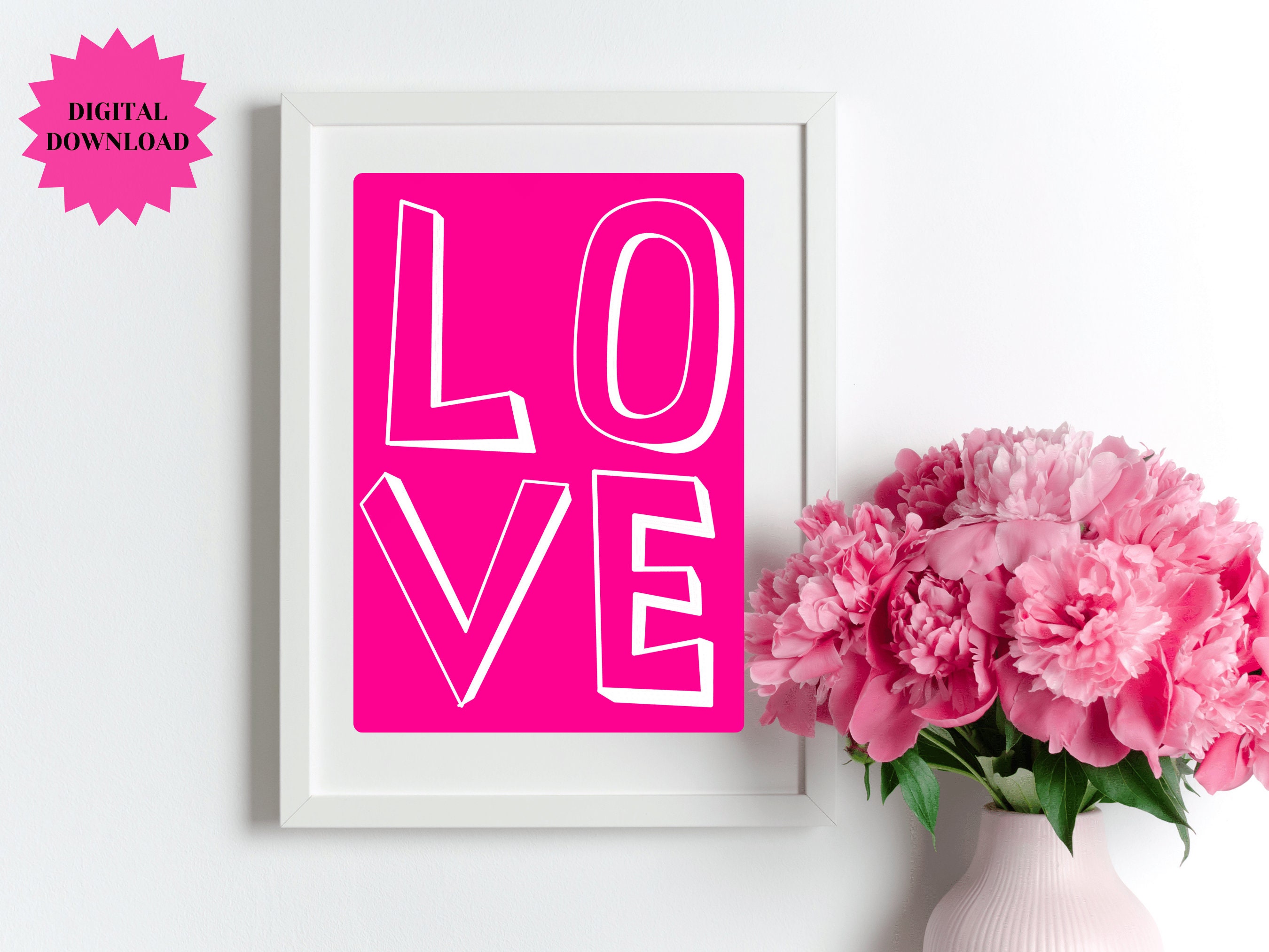 Hot Pink Love Print INSTANT DIGITAL Download Art Valentines Day Printable Pink Wall Art Love ...