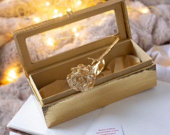 Vergulde rozenbloem - Rozenbloem met gouden blad - Kunstmatige rozenbloem - Valentijnsdag cadeau - Cadeau voor vriendin - Rozengeschenken