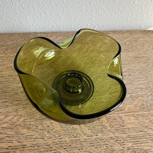 Anchor Hocking Glass Taper Holder, Vintage Green Glass Candle Holder
