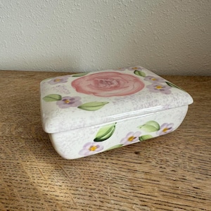 Floral Ceramic Trinket Box with Lid, Jewelry Box