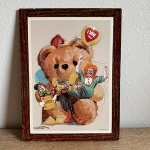 Vintage Clown and Bear Art Board, Whimsical 1980s Circus Decor