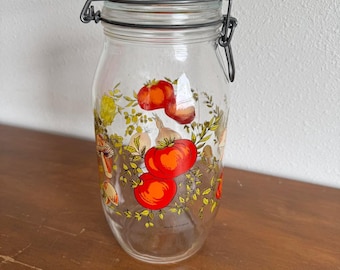 Arcoroc France Vegetable Jar, Vintage 1/2 Gallon Clear Glass Canister