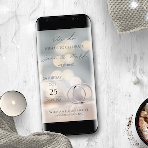 Digitale Hochzeitseinladung, Digitale Hochzeitseinladung, Telefon Evite, Bearbeitbare Vorlage, Canva, Mobile Einladung, Hochzeitseinladungsringe