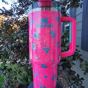 Customizable Leopard Print Glittered Stanley Tumbler