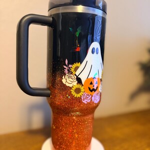 Customizable Spooky Ghost Glitter Ombre Stanley Tumbler image 6