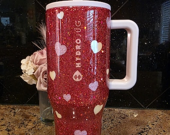 Customizable Hearts Tumbler with an All Over Glitter