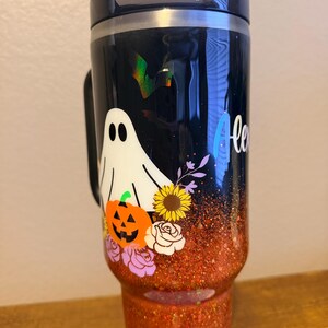 Customizable Spooky Ghost Glitter Ombre Stanley Tumbler image 5