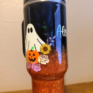 Customizable Spooky Ghost Glitter Ombre Stanley Tumbler image 7