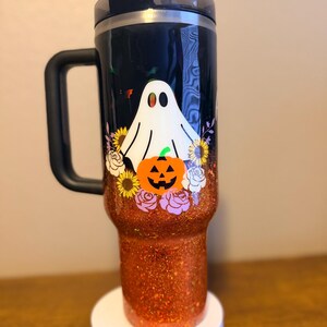 Customizable Spooky Ghost Glitter Ombre Stanley Tumbler image 4