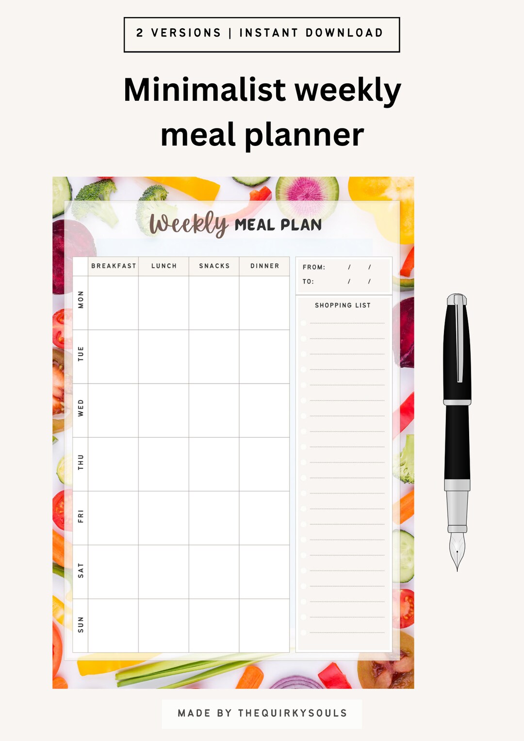 Printable Weekly Meal Planner With Shopping / Grocery List | Meal Prep ...