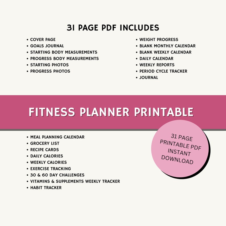 Fitness Planner Printable PDF Meal Planner Exercise Etsy