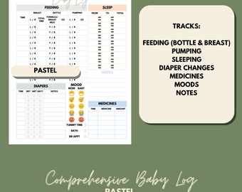 Baby Log Printable - Pastel | Newborn log | Baby Feeding Log | Newborn Diaper Log | Pumping Log | Breastfeeding Log | Baby Care Log PDF