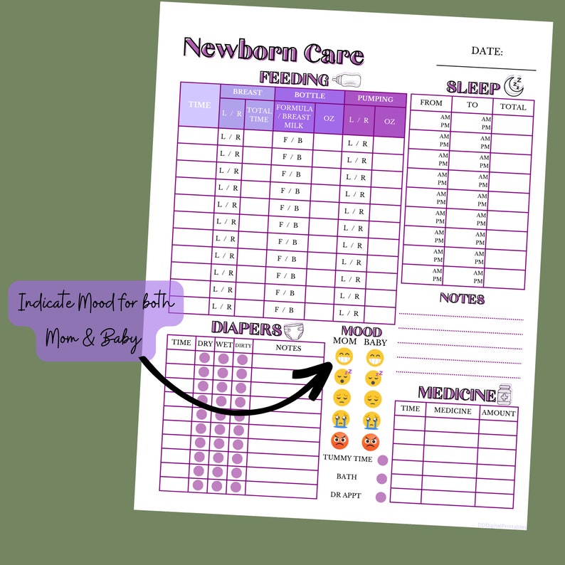 Newborn Care Log Printable Feeding Diaper Log Pumping Etsy