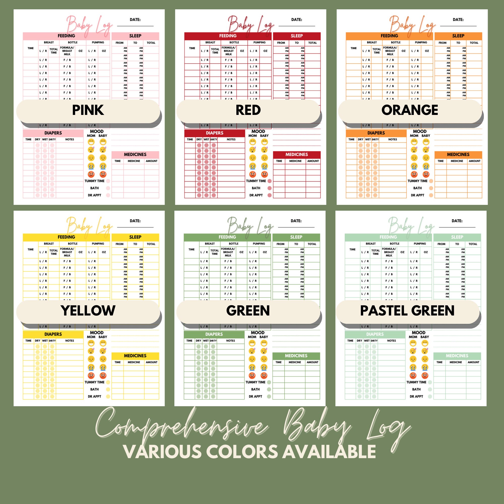 Comprehensive Baby Care Log Printable -pink | Newborn Care Log ...
