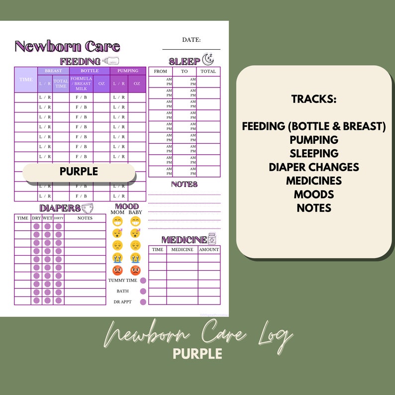 Newborn Care Log Printable Feeding Diaper Log Pumping Etsy