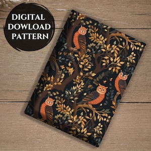Kindle Case Cover Pattern | Antique Owl Design, Kindle Accessories, Seamless Forest Pattern, Dark Cottagecore Aesthetic, Ebook Decal Pattern