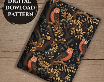 Kindle Case Cover Pattern | Antique Owl Design, Kindle Accessories, Seamless Forest Pattern, Dark Cottagecore Aesthetic, Ebook Decal Pattern