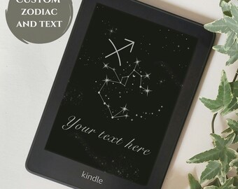 Custom Kindle Lock Screen | Personalized Zodiac Sign, Customizable Text, Screensaver Template, Celestial Witchy Pattern, Kindle Accessories