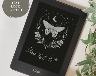 Custom Kindle Lock Screen | Celestial Moth Pattern, Customizable Text, Screensaver Template, Dark Cottagecore, Kindle Accessories