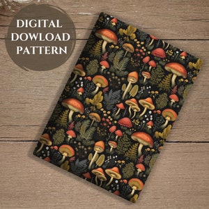 Kindle Case Cover Pattern | Mushroom Design, Kindle Accessories, Seamless Forest Pattern, Dark Cottagecore Aesthetic, Ebook Decal Pattern