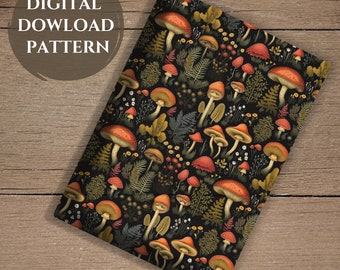 Kindle Case Cover Pattern | Mushroom Design, Kindle Accessories, Seamless Forest Pattern, Dark Cottagecore Aesthetic, Ebook Decal Pattern