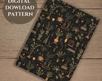 Kindle Case Cover Pattern | Plant Witch Design, Kindle Accessories, Seamless Pattern, Dark Cottagecore Aesthetic, Ebook Decal Pattern