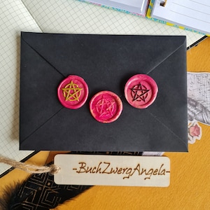 Wachssiegel Aufkleber Pentagram Himbeer - Rot / Gold