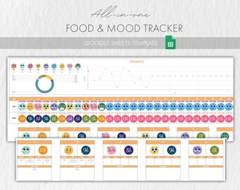Food Journal & Mood Tracker: Diet, Sleep, Emotions (Google Sheets - Digital Download)