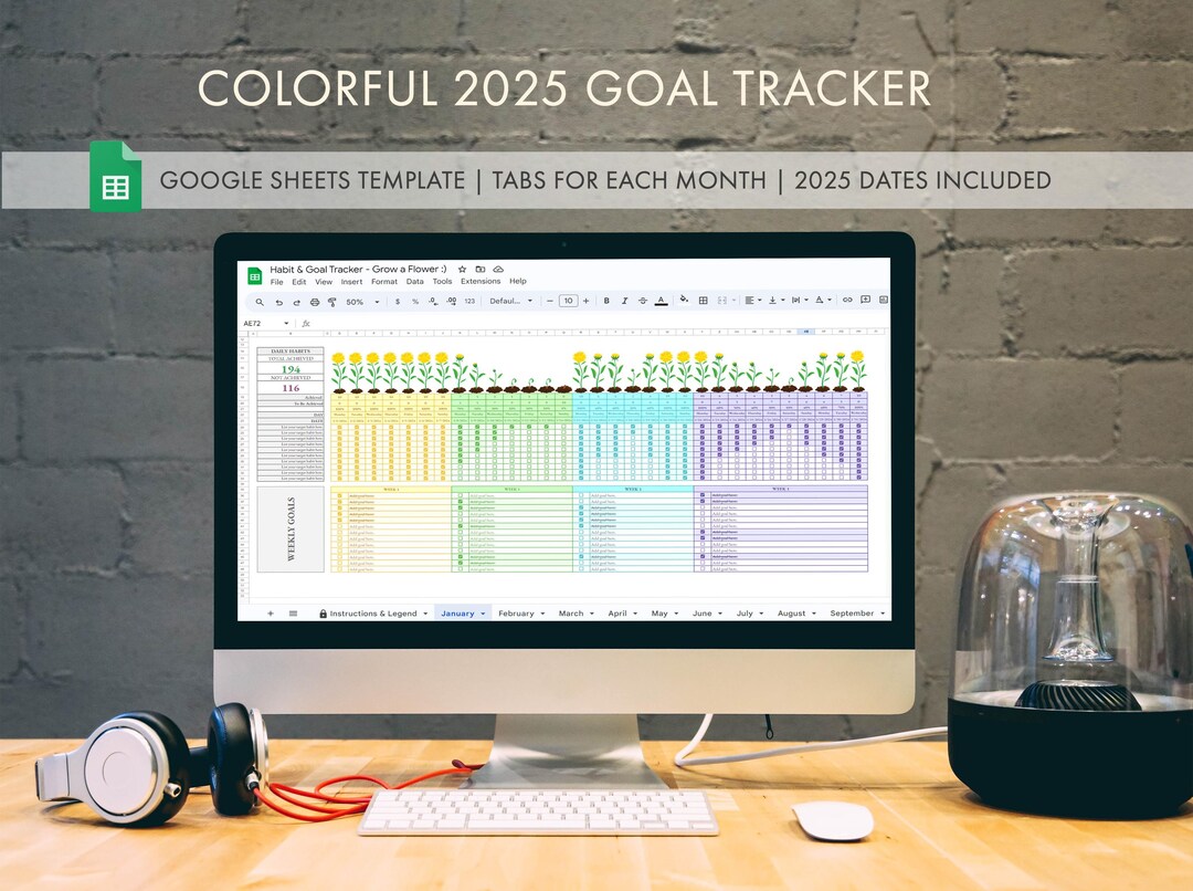 Monthly Goal Tracker for Google Sheets, Habit Spreadsheet Template, New ...