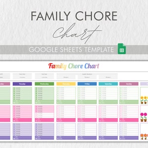 Kleurrijke gezinskarwei voor Google Spreadsheets, Daily Task Tracker Spreadsheet, Maandelijks Wekelijks Jaarlijkse schoonmaaksjabloon, Dagelijkse takenlijst voor kinderen