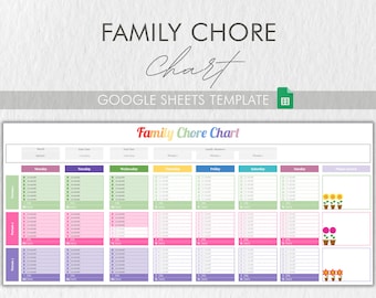 Colorful Family Chore Chart: Google Sheets Task Tracker (Digital Template)