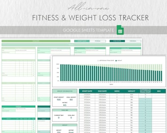 Fitness Tracker Google Sheets Template: Exercise Log, Meal Planner, Weight Loss Diary (Digital File)
