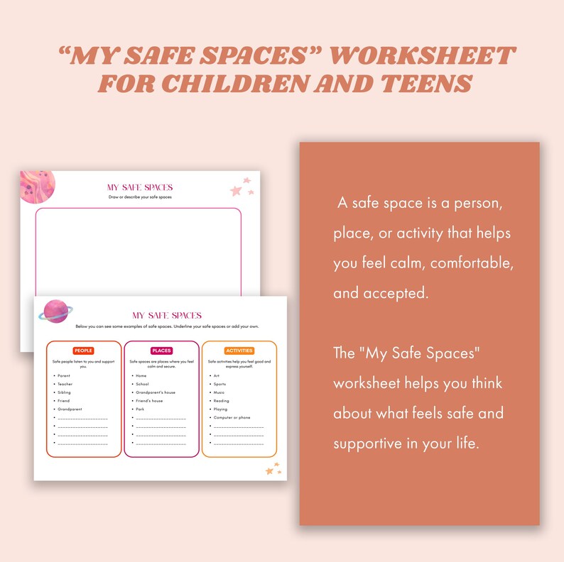 Safe Space Worksheet.pdf Emotionally Safe Space Worksheet: Mental Health Tool for Kids & Teens ...