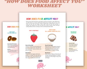 How Does Food Affect Your Brain and Mood Worksheet for Children and Teens, Healthy Habits for Kids, Nutrition Workbook, Kids Health Tool