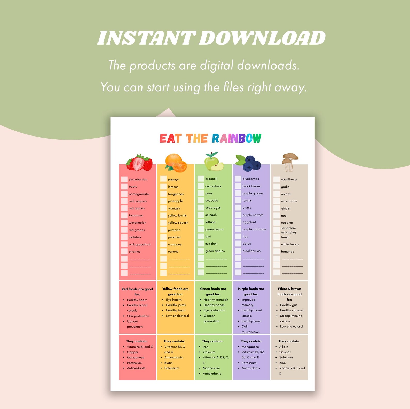 Eat the Rainbow Worksheet: Healthy Eating for Kids (PDF Download) - Etsy
