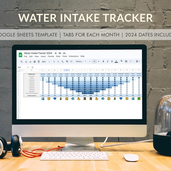 Water Intake Tracker Spreadsheet, Daily Water Intake Template Google Sheets, Hydration Tracker, 31 Day Water Challenge, Health Planner 2024