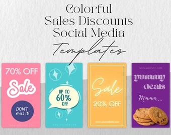 Colorful Sales Social Media Story Templates: Canva Template (Customizable Digital File)